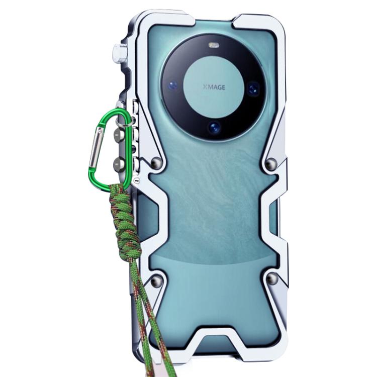For Huawei Mate 60 Trigger Design Hollow Metal Frame Phone Case with Lanyard