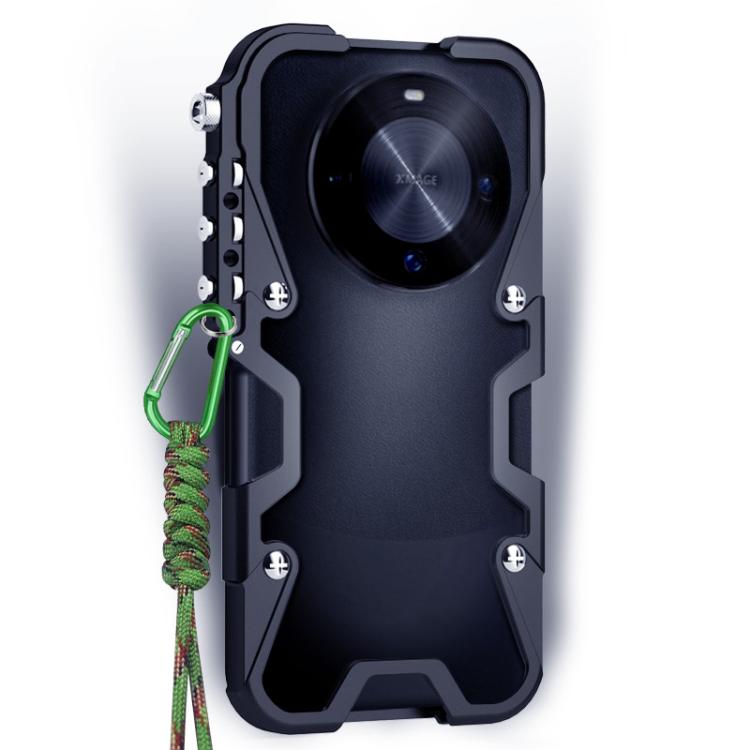 For Huawei Mate 60 Pro+ Trigger Design Hollow Metal Frame Phone Case with Lanyard