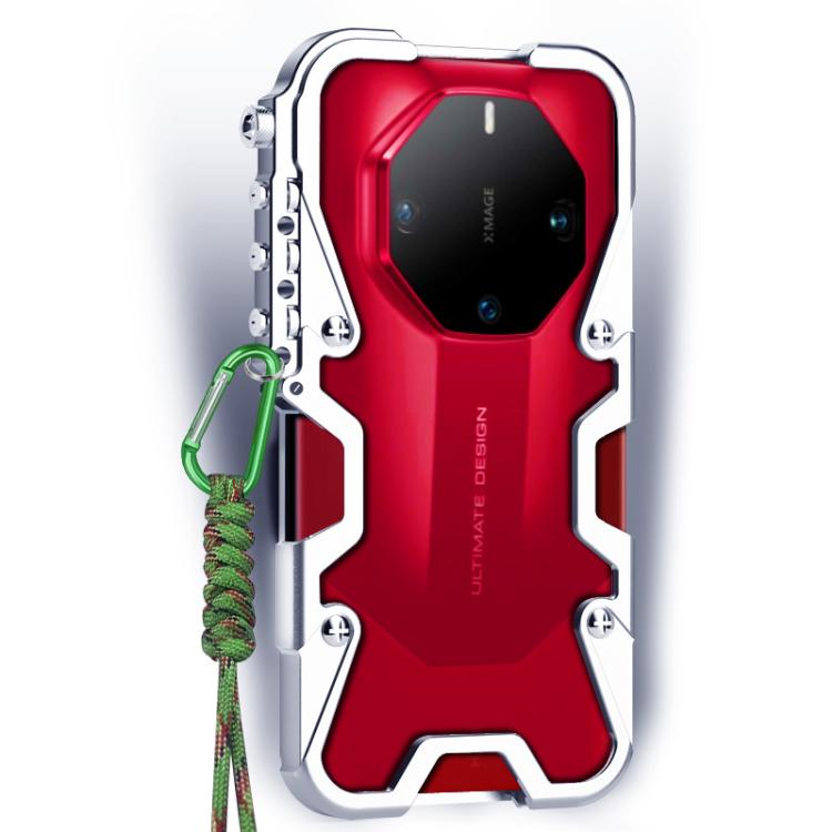 For Huawei Mate 60 RS Ultimate Trigger Design Hollow Metal Frame Phone Case with Lanyard