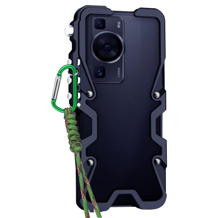 For Huawei P60 Trigger Design Hollow Metal Frame Phone Case with Lanyard