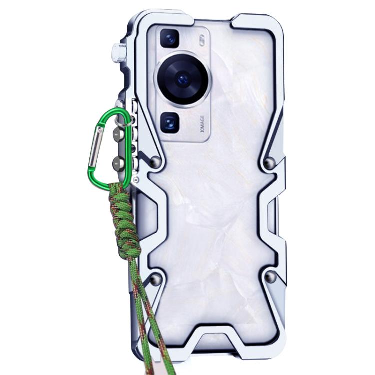 For Huawei P60 Trigger Design Hollow Metal Frame Phone Case with Lanyard