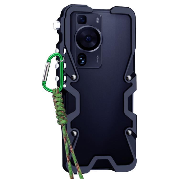 For Huawei P60 Pro Trigger Design Hollow Metal Frame Phone Case with Lanyard