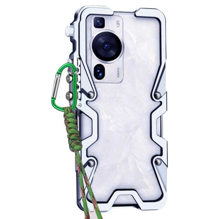 For Huawei P60 Pro Trigger Design Hollow Metal Frame Phone Case with Lanyard