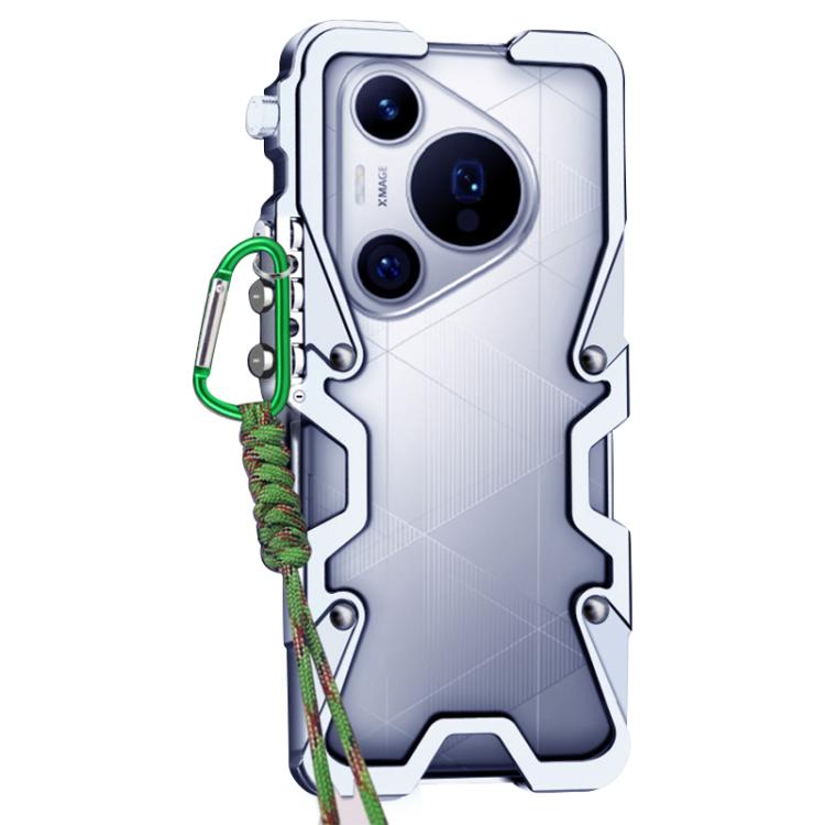 For Huawei Pura 70 Pro+ Trigger Design Hollow Metal Frame Phone Case with Lanyard