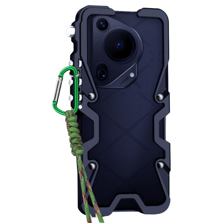For Huawei Pura 70 Ultra Trigger Design Hollow Metal Frame Phone Case with Lanyard