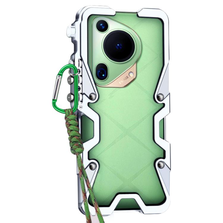 For Huawei Pura 70 Ultra Trigger Design Hollow Metal Frame Phone Case with Lanyard