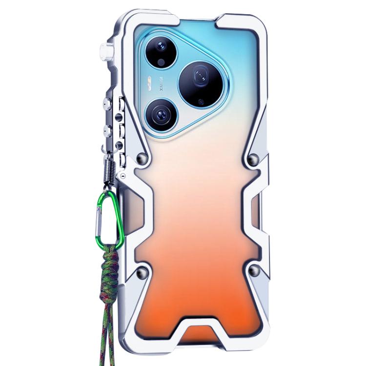 For Huawei Pura 90 Pro Trigger Design Hollow Metal Frame Phone Case with Lanyard