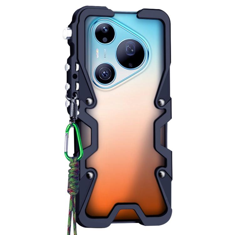 For Huawei Pura 90 Pro Max Trigger Design Hollow Metal Frame Phone Case with Lanyard