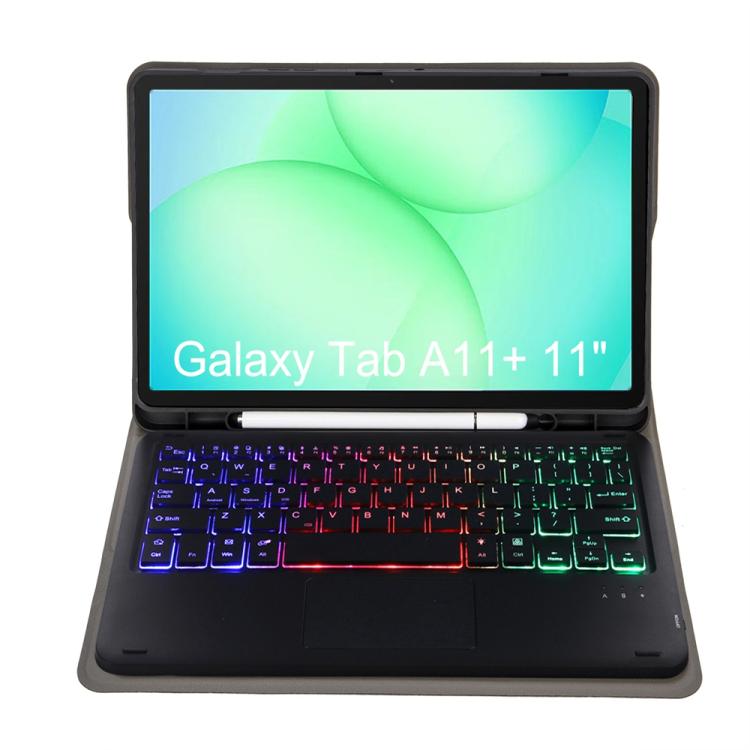 For Samsung Galaxy Tab A11+ Candy Color Touch Backlight Bluetooth Keyboard Leather Tablet Case with Pen Holder