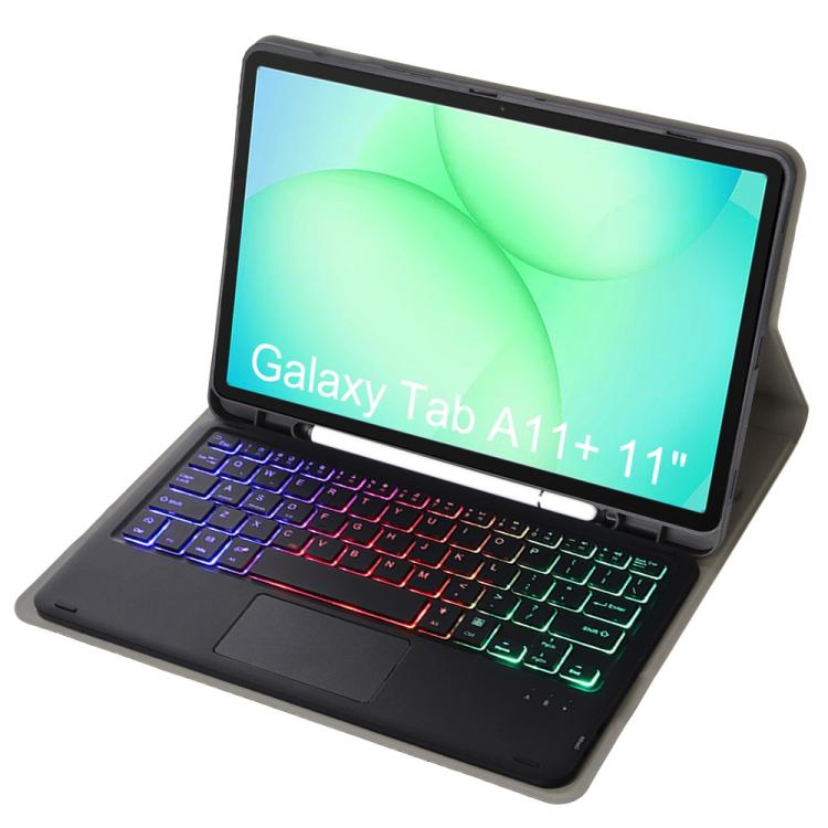 For Samsung Galaxy Tab A11+ Candy Color Touch Backlight Bluetooth Keyboard Leather Tablet Case with Pen Holder