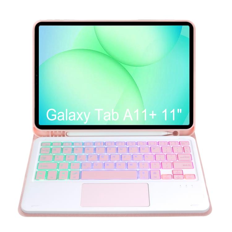 For Samsung Galaxy Tab A11+ Candy Color Touch Backlight Bluetooth Keyboard Leather Tablet Case with Pen Holder