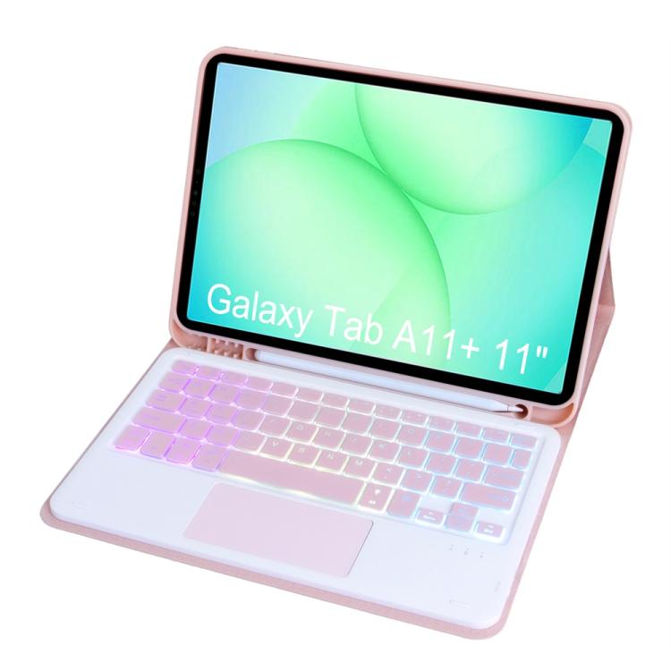 For Samsung Galaxy Tab A11+ Candy Color Touch Backlight Bluetooth Keyboard Leather Tablet Case with Pen Holder