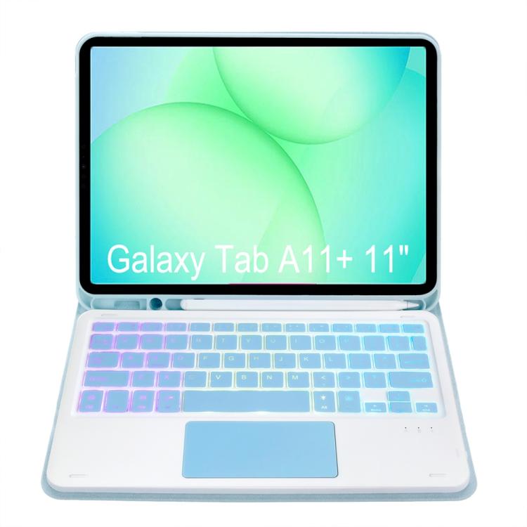 For Samsung Galaxy Tab A11+ Candy Color Touch Backlight Bluetooth Keyboard Leather Tablet Case with Pen Holder