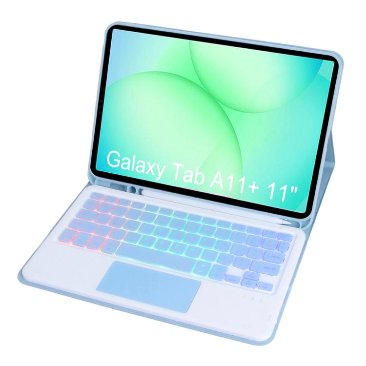 For Samsung Galaxy Tab A11+ Candy Color Touch Backlight Bluetooth Keyboard Leather Tablet Case with Pen Holder