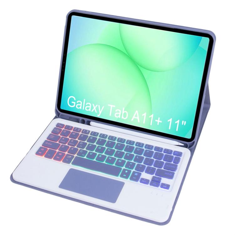 For Samsung Galaxy Tab A11+ Candy Color Touch Backlight Bluetooth Keyboard Leather Tablet Case with Pen Holder