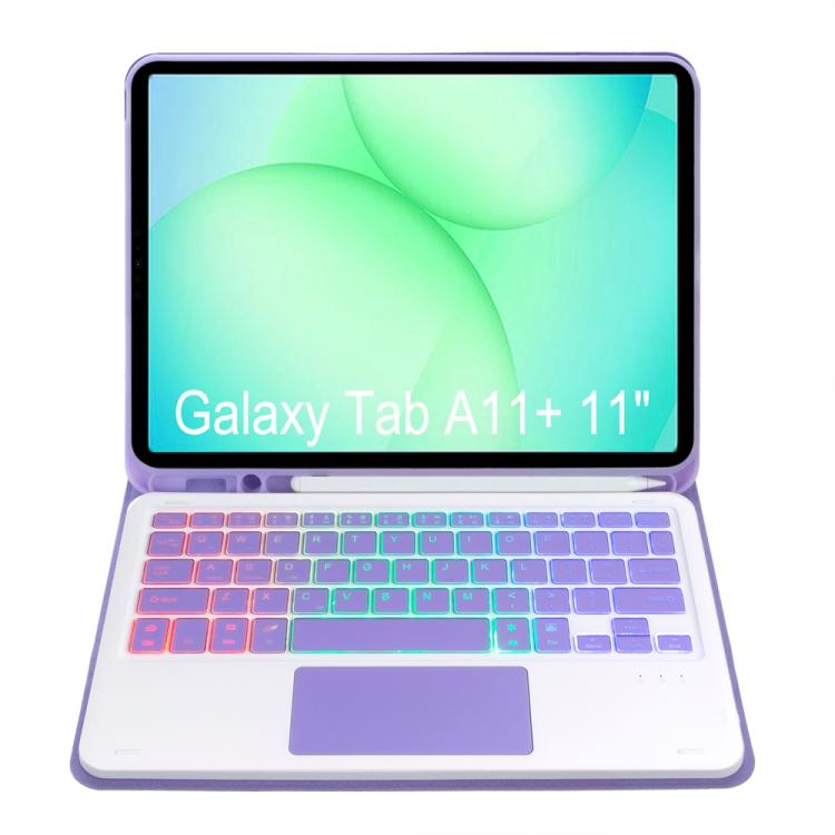 For Samsung Galaxy Tab A11+ Candy Color Touch Backlight Bluetooth Keyboard Leather Tablet Case with Pen Holder