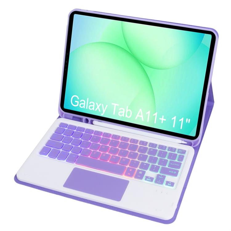 For Samsung Galaxy Tab A11+ Candy Color Touch Backlight Bluetooth Keyboard Leather Tablet Case with Pen Holder