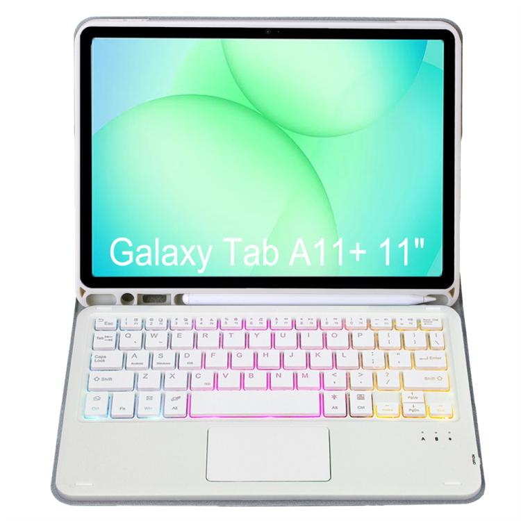 For Samsung Galaxy Tab A11+ Candy Color Touch Backlight Bluetooth Keyboard Leather Tablet Case with Pen Holder