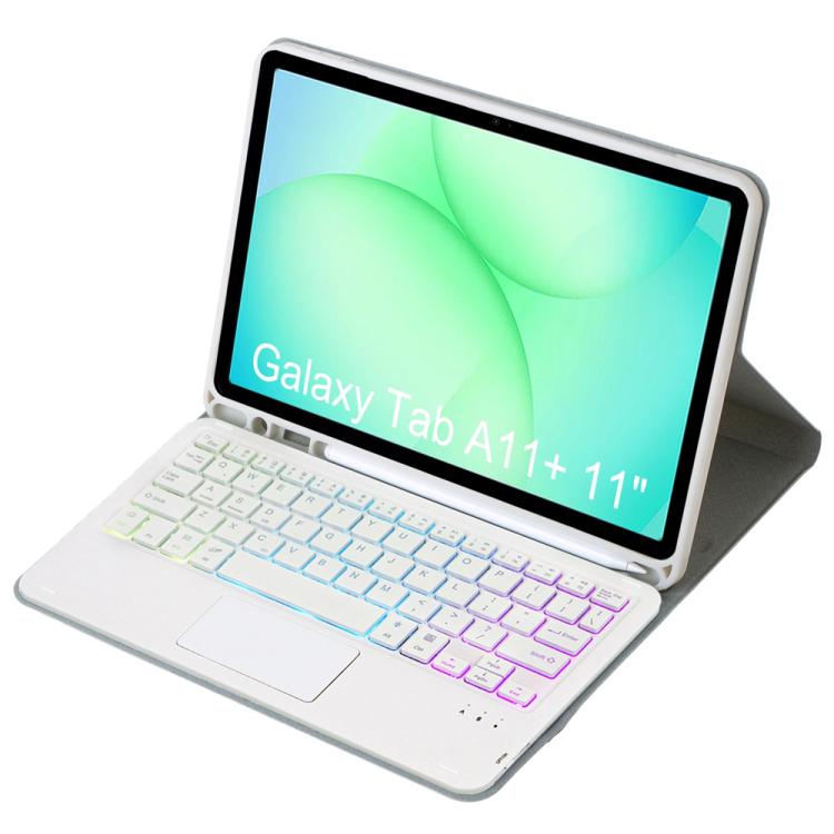 For Samsung Galaxy Tab A11+ Candy Color Touch Backlight Bluetooth Keyboard Leather Tablet Case with Pen Holder