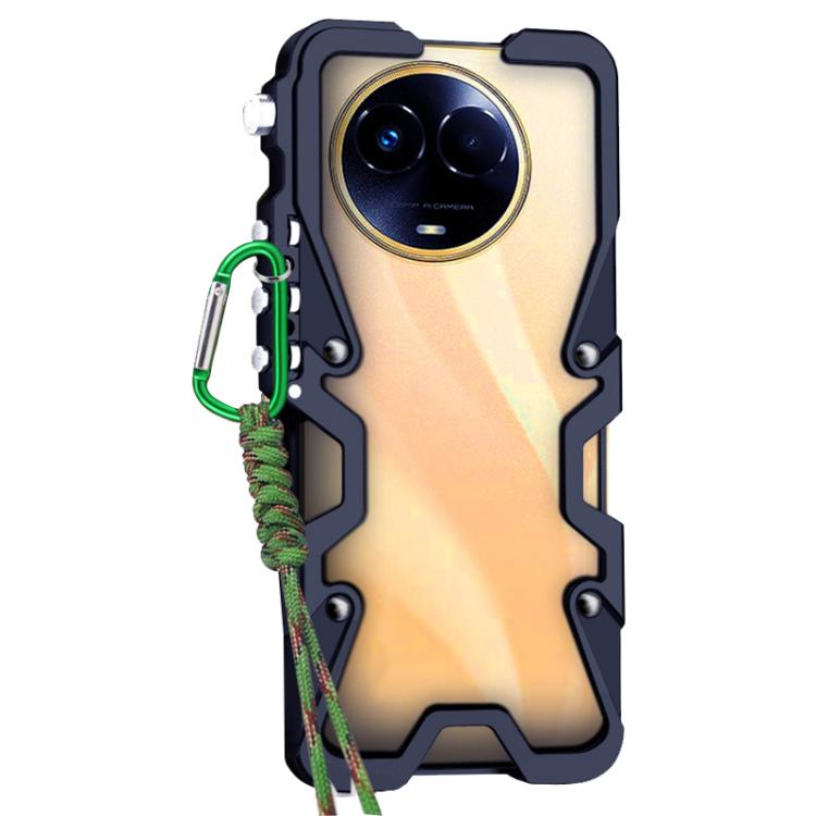 For Realme 11 Global Trigger Design Hollow Metal Frame Phone Case with Lanyard