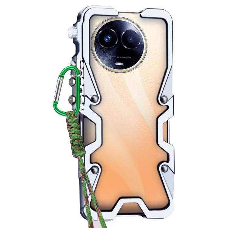 For Realme 11 Global Trigger Design Hollow Metal Frame Phone Case with Lanyard