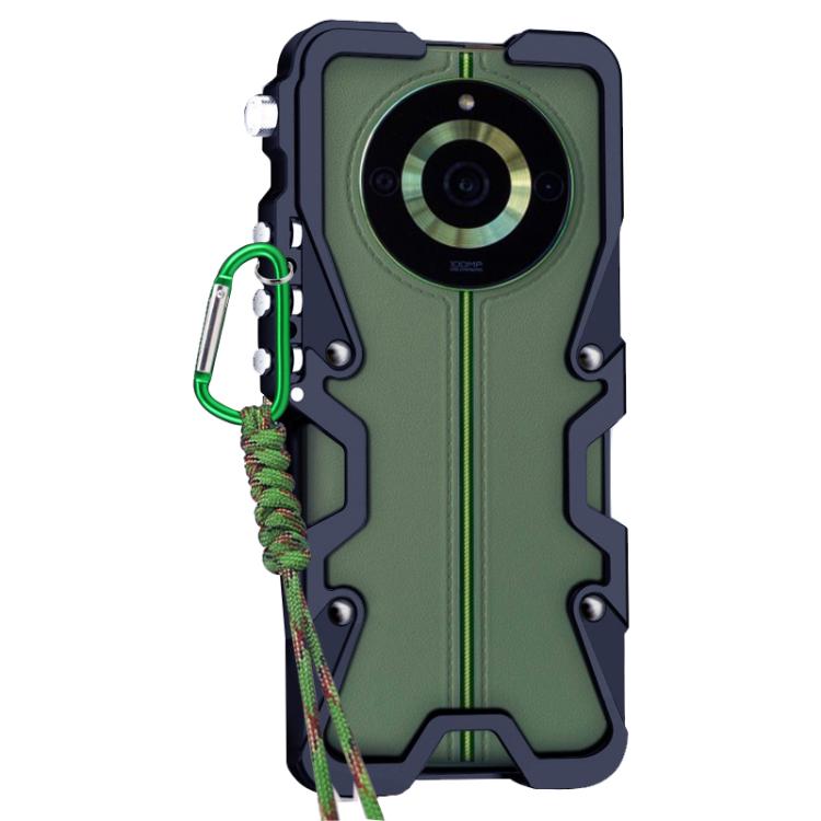 For Realme 11 Pro+ Trigger Design Hollow Metal Frame Phone Case with Lanyard