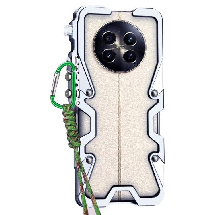 For Realme 12 Trigger Design Hollow Metal Frame Phone Case with Lanyard