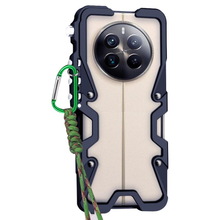For Realme 12 Pro+ Trigger Design Hollow Metal Frame Phone Case with Lanyard