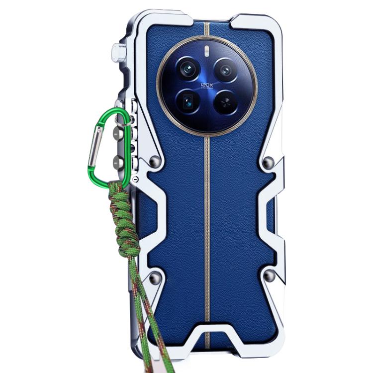 For Realme 12 Pro+ Trigger Design Hollow Metal Frame Phone Case with Lanyard