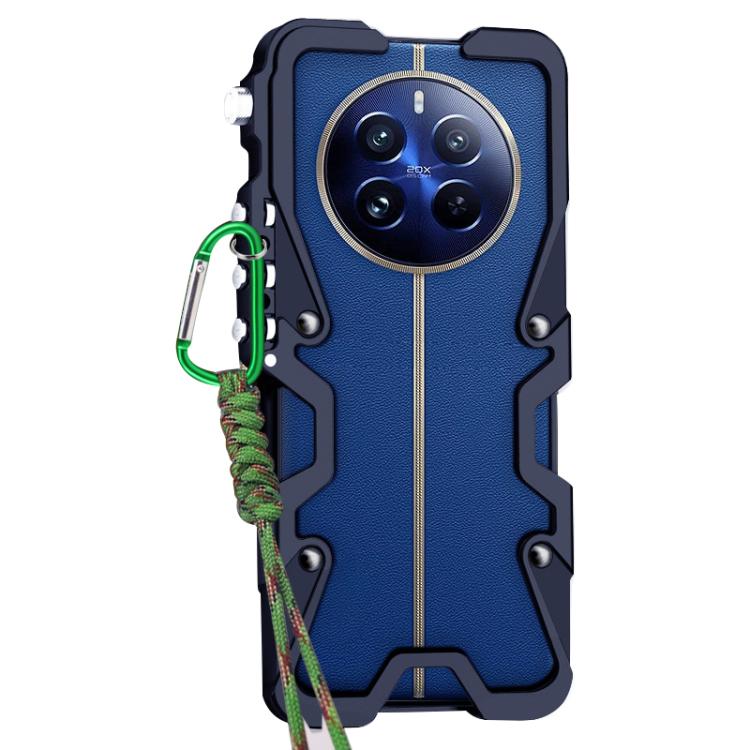For Realme 12 Pro Ultra Trigger Design Hollow Metal Frame Phone Case with Lanyard