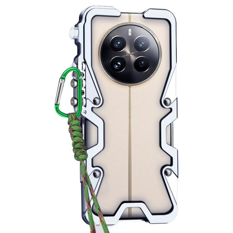 For Realme 12 Pro Ultra Trigger Design Hollow Metal Frame Phone Case with Lanyard