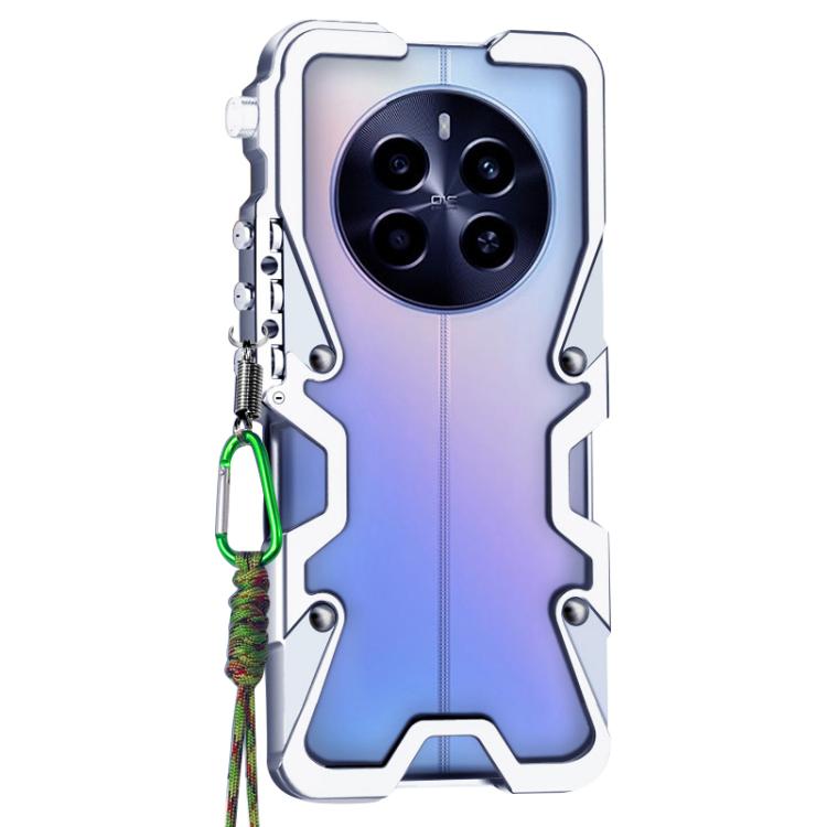 For Realme 13 4G Trigger Design Hollow Metal Frame Phone Case with Lanyard