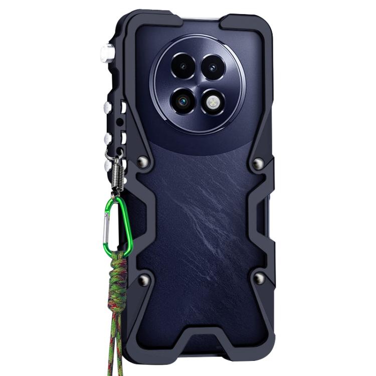 For Realme 13+ 5G Trigger Design Hollow Metal Frame Phone Case with Lanyard
