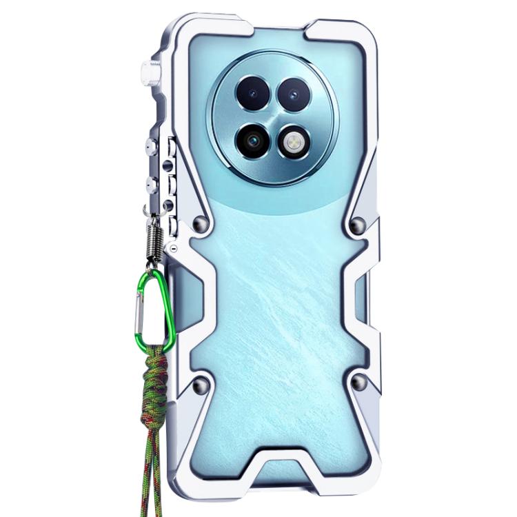 For Realme 13+ 5G Trigger Design Hollow Metal Frame Phone Case with Lanyard