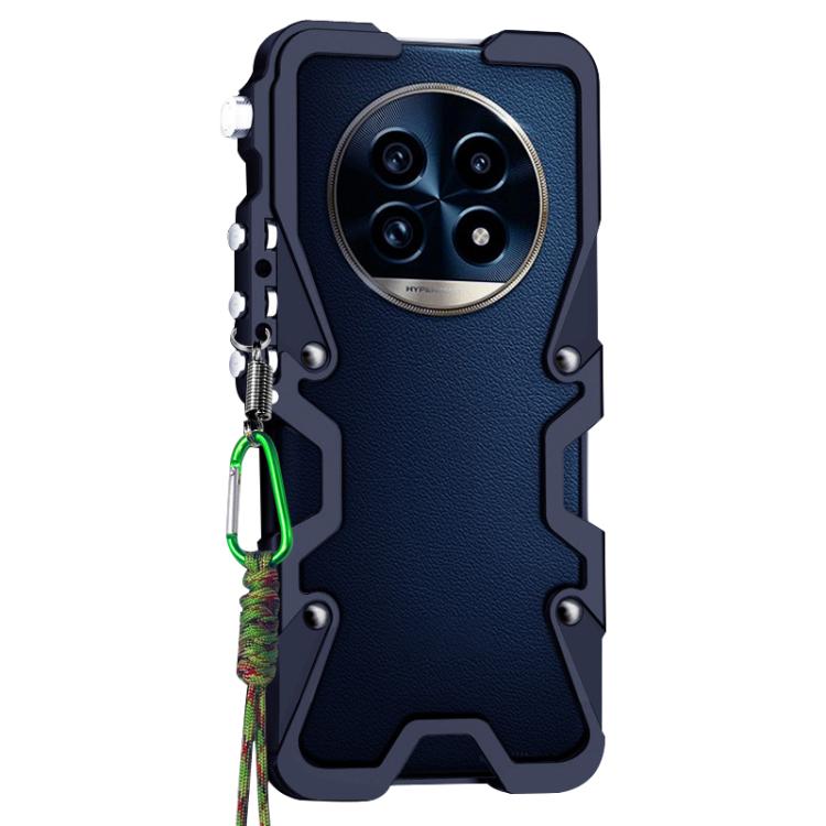 For Realme 13 Pro Trigger Design Hollow Metal Frame Phone Case with Lanyard