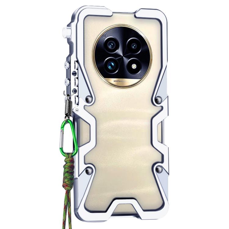 For Realme 13 Pro Trigger Design Hollow Metal Frame Phone Case with Lanyard