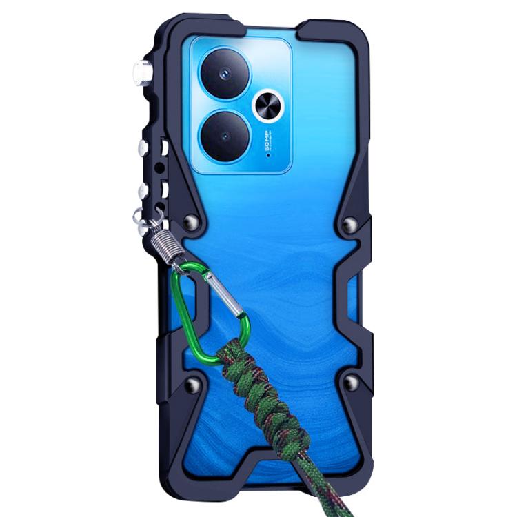 For Realme 14T 5G Trigger Design Hollow Metal Frame Phone Case with Lanyard