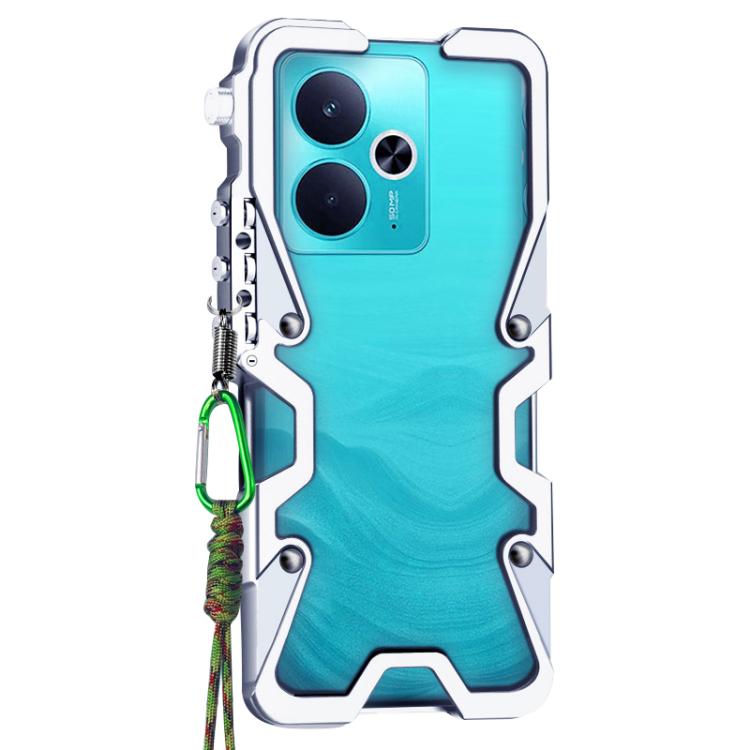 For Realme 14T 5G Trigger Design Hollow Metal Frame Phone Case with Lanyard