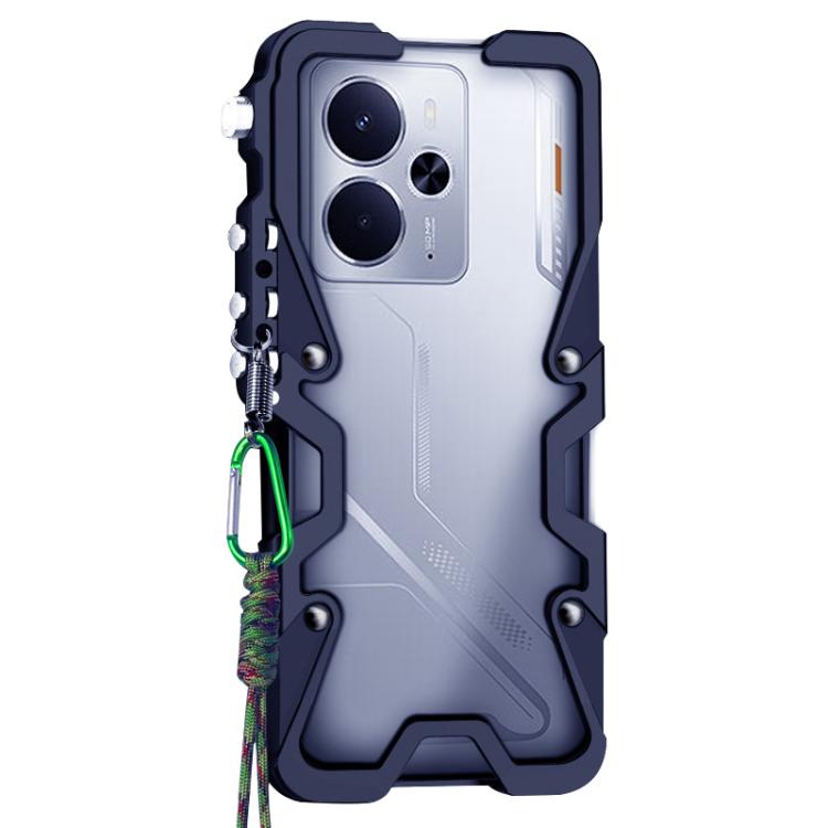For Realme 14 Trigger Design Hollow Metal Frame Phone Case with Lanyard