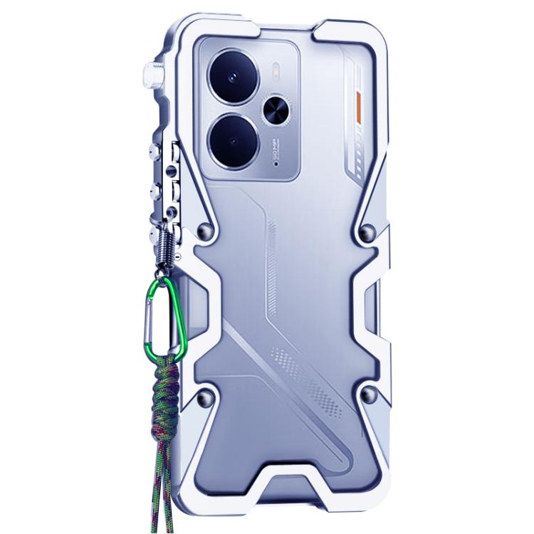 For Realme 14 Trigger Design Hollow Metal Frame Phone Case with Lanyard