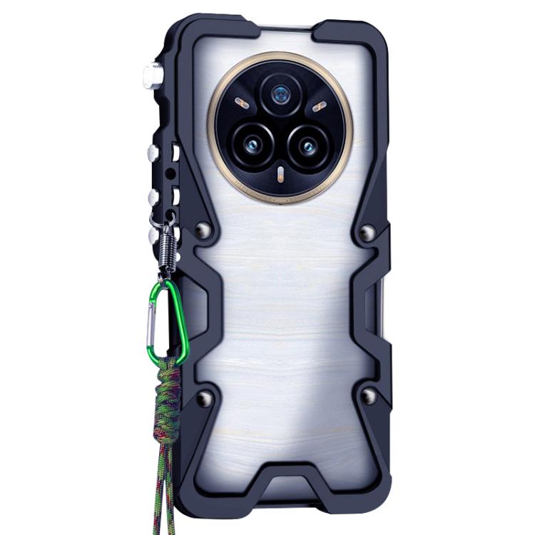 For Realme 14 Pro+ Trigger Design Hollow Metal Frame Phone Case with Lanyard