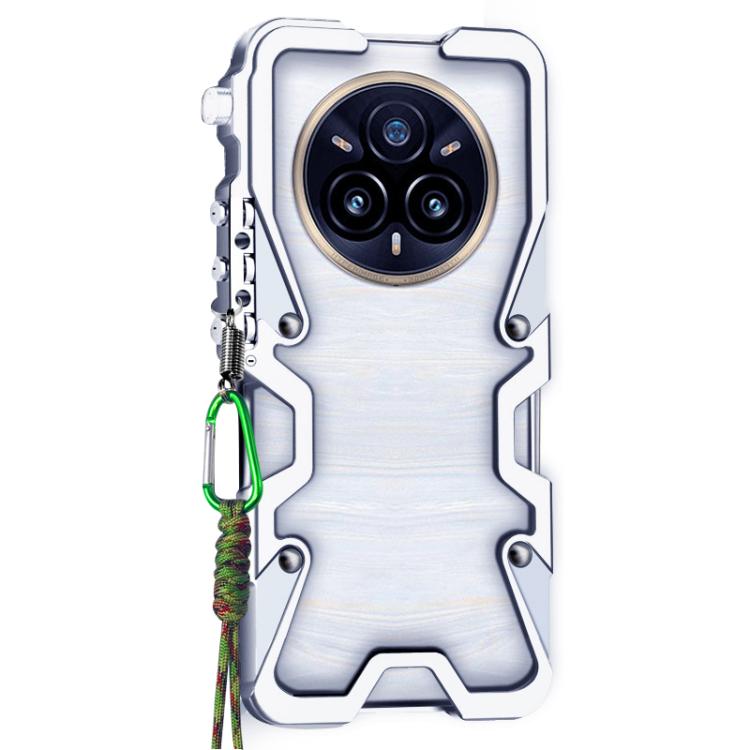 For Realme 14 Pro+ Trigger Design Hollow Metal Frame Phone Case with Lanyard