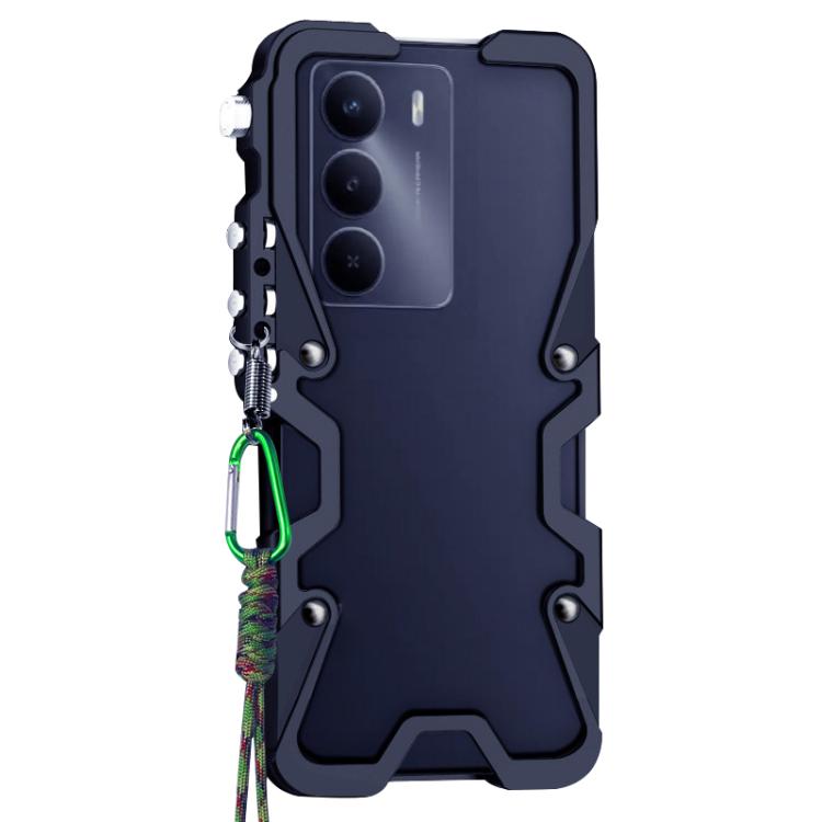 For Realme 14x Trigger Design Hollow Metal Frame Phone Case with Lanyard