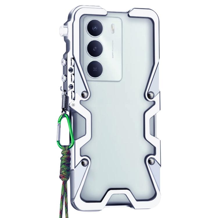For Realme 14x Trigger Design Hollow Metal Frame Phone Case with Lanyard