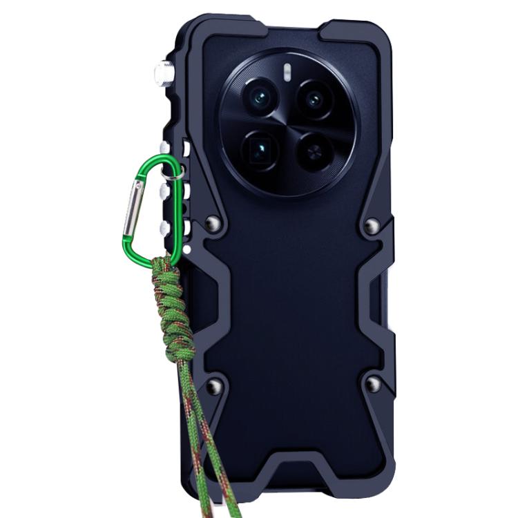 For Realme GT5 Pro Trigger Design Hollow Metal Frame Phone Case with Lanyard