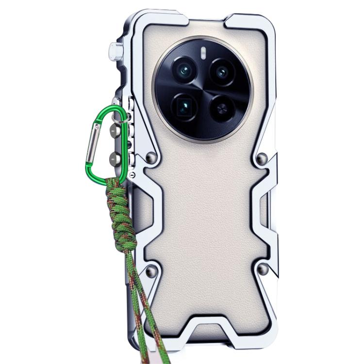 For Realme GT5 Pro Trigger Design Hollow Metal Frame Phone Case with Lanyard