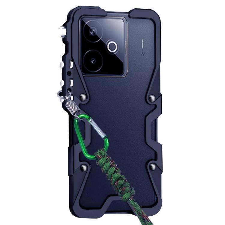 For Realme GT 7 Trigger Design Hollow Metal Frame Phone Case with Lanyard