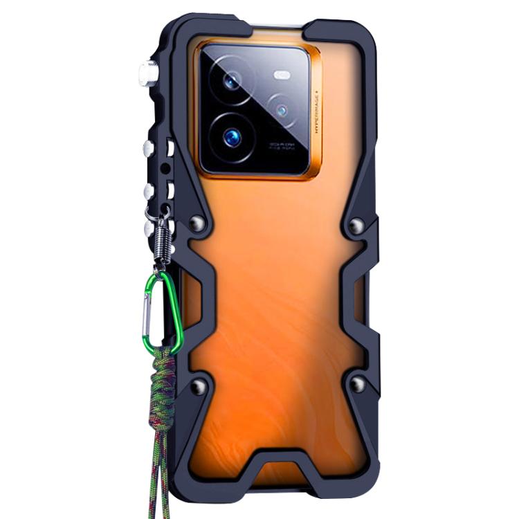 For Realme GT 7 Pro Trigger Design Hollow Metal Frame Phone Case with Lanyard