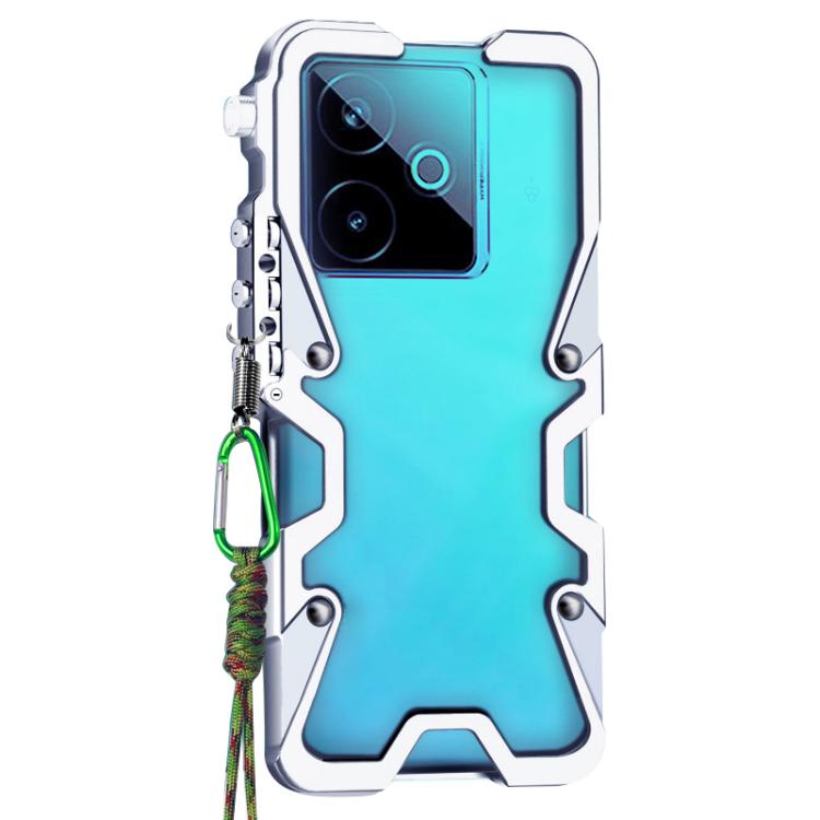 For Realme GT 7T Trigger Design Hollow Metal Frame Phone Case with Lanyard
