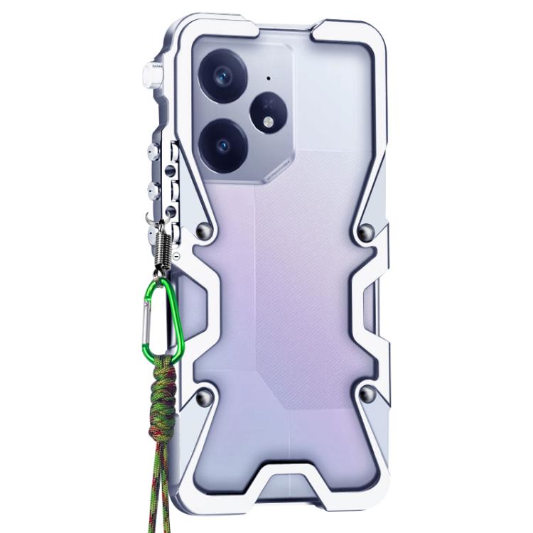For Realme Neo7 Trigger Design Hollow Metal Frame Phone Case with Lanyard